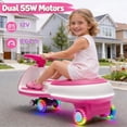 thumbnail image 6 of Track Seven 12V Electric Wiggle Car with Pedal, 2 in 1 Swing Car, Bluetooth, LED Lights, Flashing PU Wheels, Max Speed 5 Mph, Anti-Rollover, 12V Ride on Toy Car for Kids Toddlers Aged 3+, Rose Red, 6 of 8