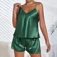thumbnail image 2 of Bxsruta Women's Satin Cami Pajama Set V Neck Lace Trim Camisole Top Adjustable Spaghetti Straps Shorts Soft Breathable Comfortable Sleepwear Loungewear for Home Vacation Daily Wear, 2 of 7