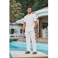 thumbnail image 6 of COOFANDY Men's 2 Piece Cotton Sets Casual Short Sleeve Henley Shirts and Yoga Beach Pants with Pockets Summer Vacation Outfit, 6 of 9