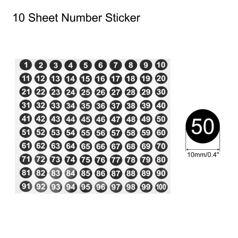 0.4 Inch Stickers 1000 Round Number Stickers - 1 To 100 Self-Adhesive ...