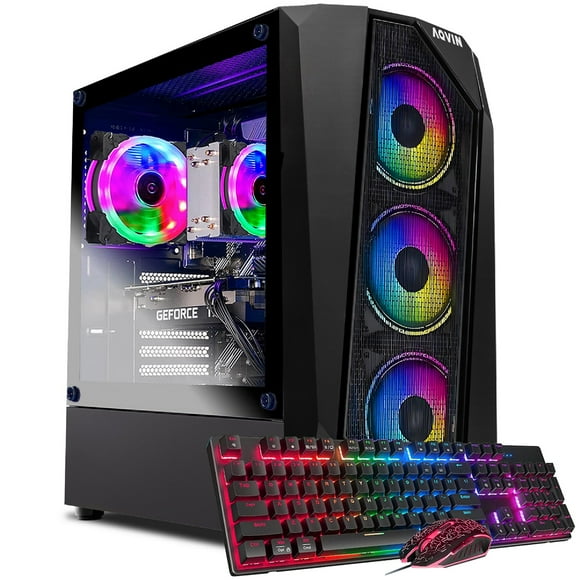 AQVIN AQ30 Gaming PC for Gamer/ Editing High-Performance Desktop Computer - NVIDIA Graphics GTX 1650 4GB/ Intel Core i7 CPU/ 32GB DDR4 RAM/ 1TB SSD/ Windows 10 Pro/ RGB Keyboard Mouse - Black