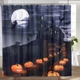 thumbnail image 3 of Horror Halloween Shower Curtain Set Scary Pumpkin Full Moon Castle Witch Halloween Bathroom Decors with Hooks 72"x72", 3 of 7