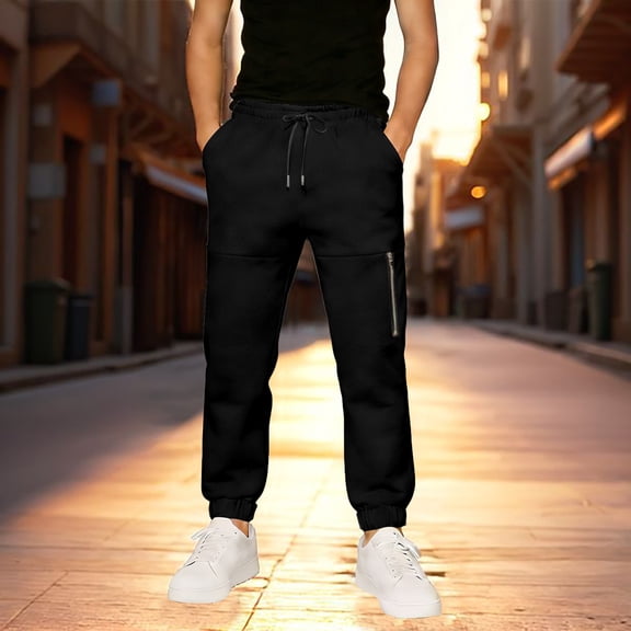 ZHOGXU Kids Boys Sweatpants With Pockets Drawstring Elastic Waist Solid Color Ankle-Tied Comfortable Athletic Joggers Trousers For Outdoor Activities,Black,5-6 Years