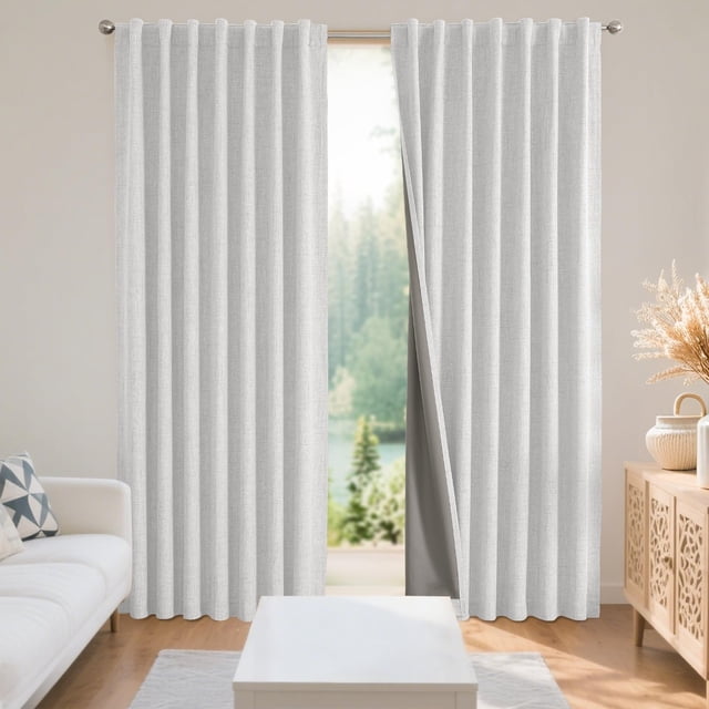 Cortinas opacas Joydeco de lino natural, 94 x 183 cm, 2 paneles