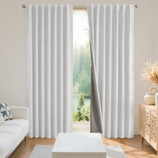Cortinas opacas Joydeco de lino natural, 132 x 244 cm, 2 paneles