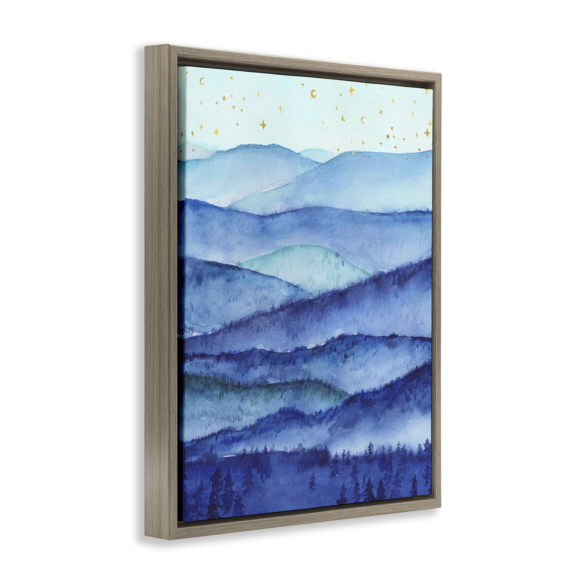 Stupell Industries Blue Mountains & Trees Scenery Abstract Painting Brown Floater Framed Canvas Art Print Wall Art, 17 x 21
