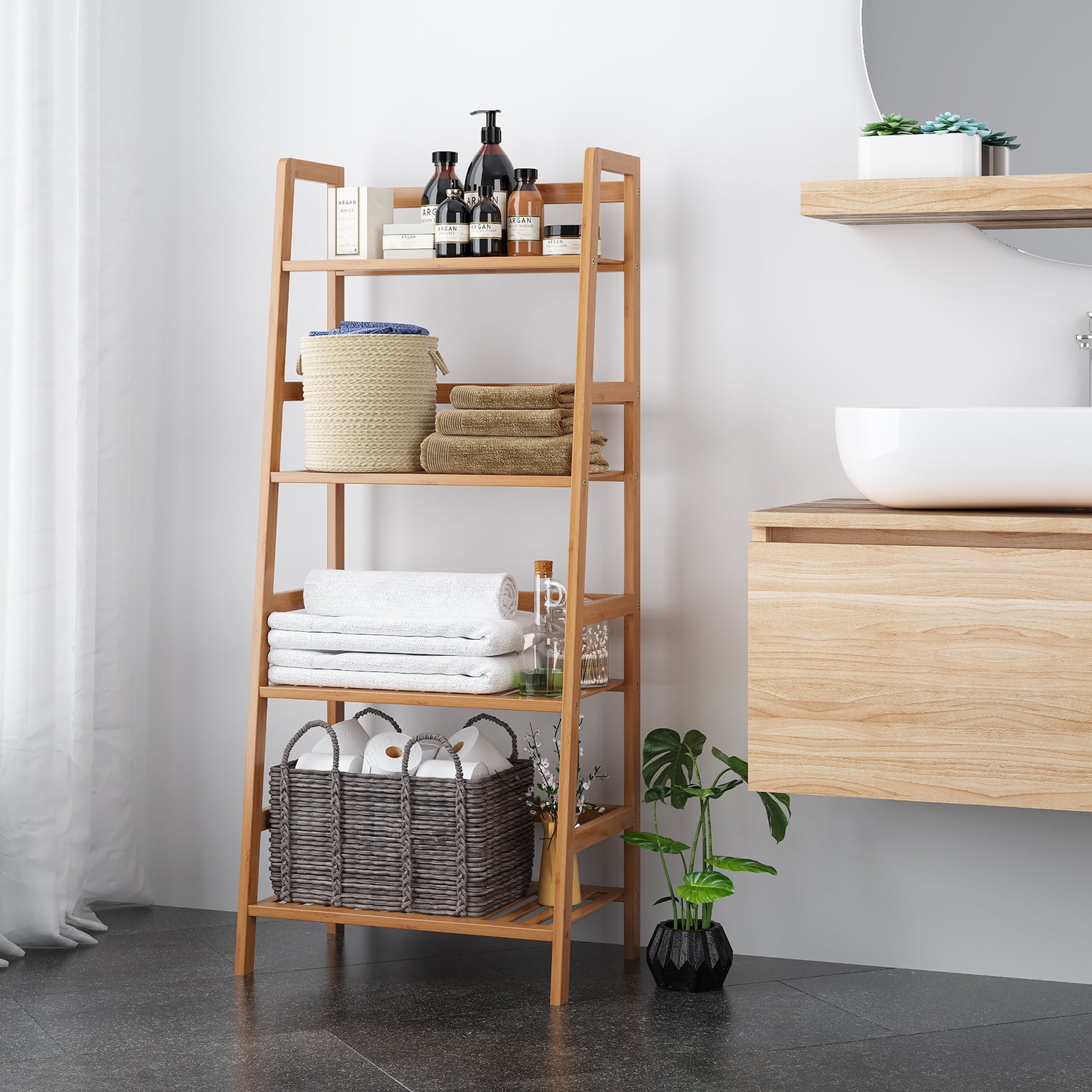 Homfa bamboo deals 4 shelf bookcase