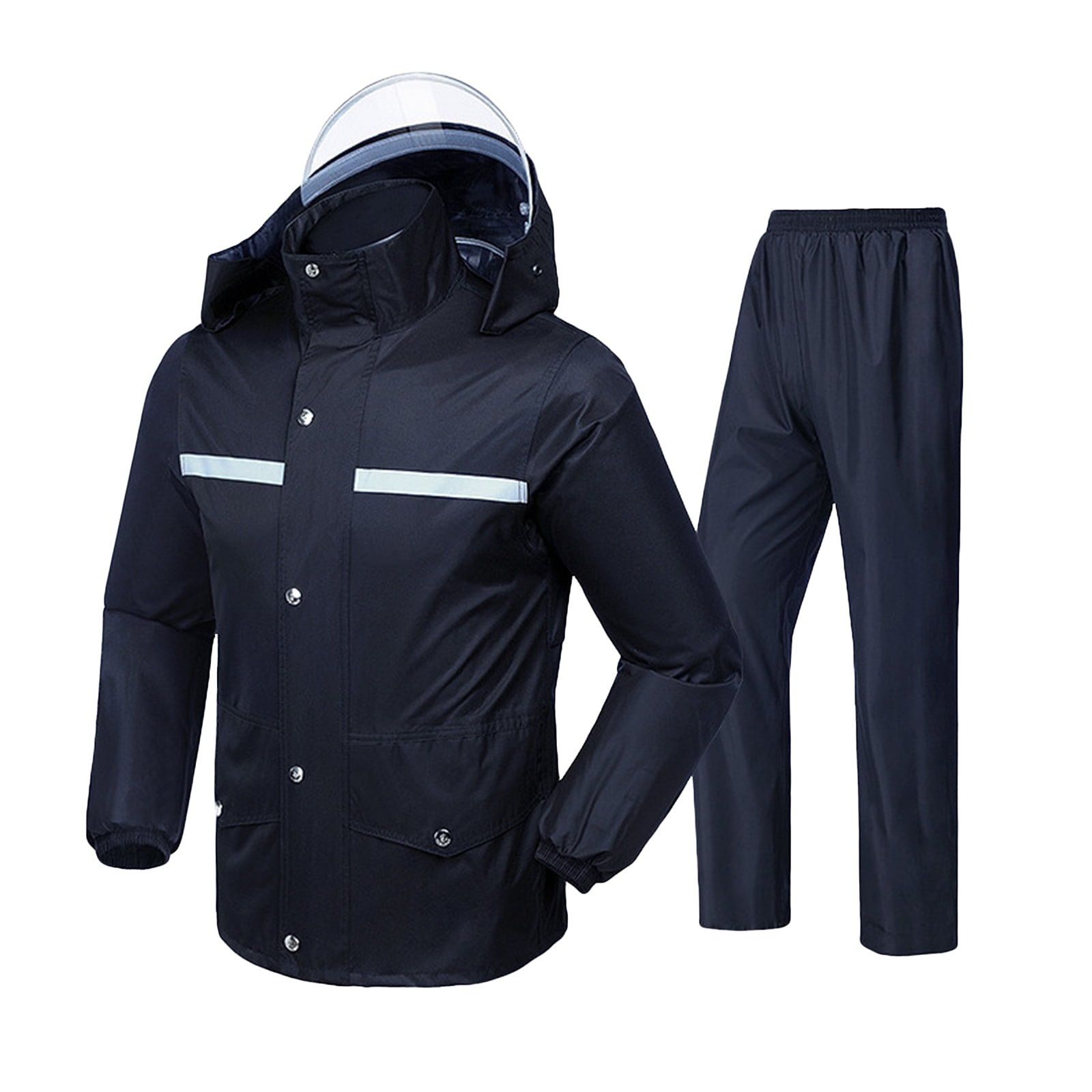 Yeacher Mens Waterproof Rain Suit with Reflective Strip Waterproof Jacket Trouser Suit Raincoat Windproof Hooded Rainsuit for Fishing Campimg Outdoor Activity Walmart