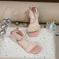 thumbnail image 5 of IUJSOY Girls Sandals Bow Low Heels Ankle Strap Pearl Open Toe Dress Shoes Flower Girl Wedding Shoes, 5 of 9
