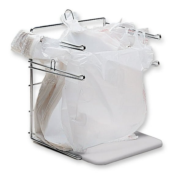 SSWBasics Plastic Grocery Bag Holder - Durable Chrome Stand for Easy Storage - Fits 11½”W x 6”D x 21”H Bags - Compact Unit  12" W x 12" L x 16" H