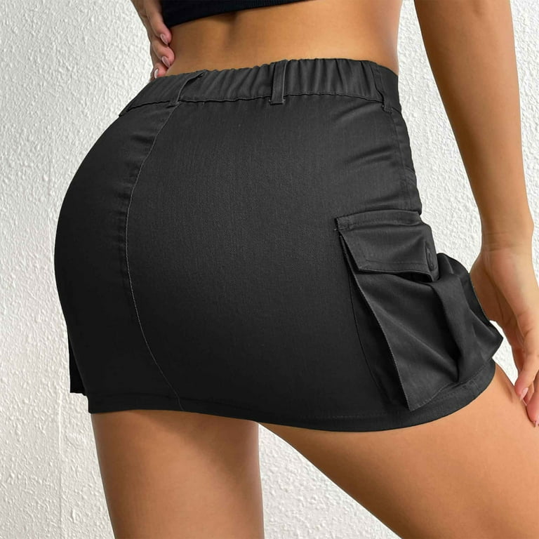 Zando Women's Low Waist Bodycon Mini Cargo Skirt with Flap Zando Women's Low Waist Bodycon Mini Cargo Skirt with Flap