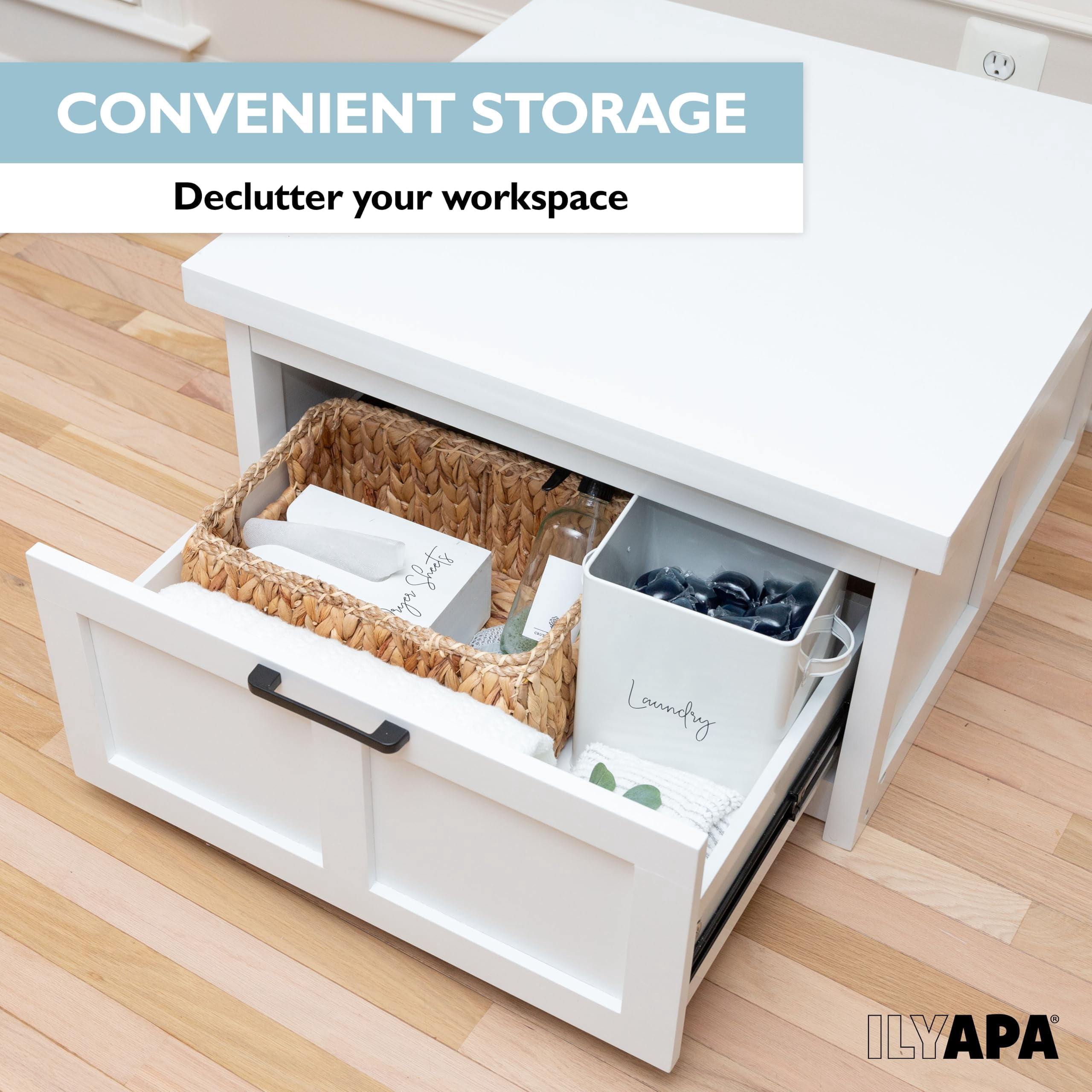 Ilyapa Washer and Dryer Stand - Universal Wooden Laundry Pedestal Base with Drawer - Compatible with Samsung, LG, GE, Maytag - 28x28x16 in.