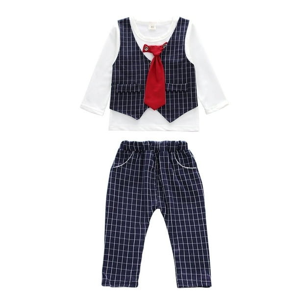 Autumn Children Leisure Suit Vest Baby Boys Suit Stripe Pants Dark Blue