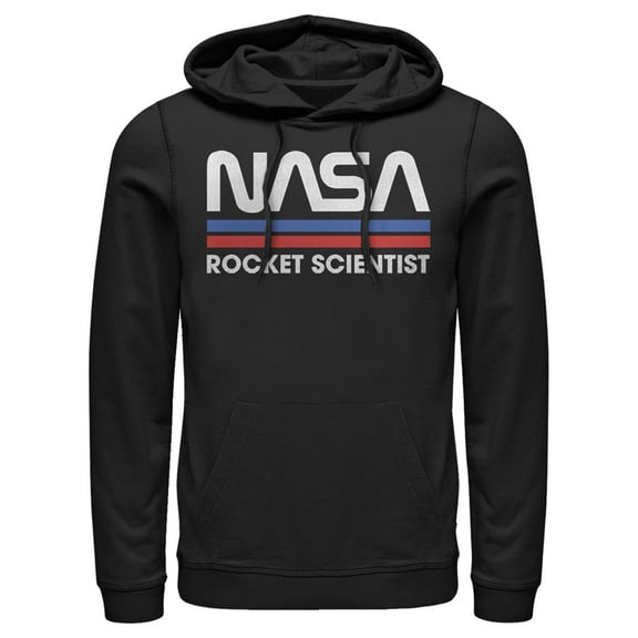 Men's NASA Rocket Scientist Vintage Striped Logo  Pull Over Hoodie Black 2X Large