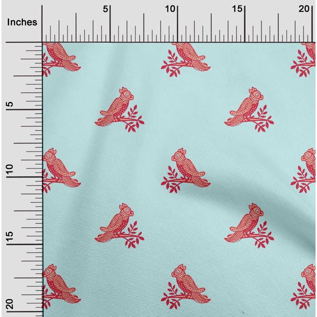 oneOone Organic Cotton Poplin Twill Fabric Bird Block Decor Fabric Printed BTY 42 Inch Wide