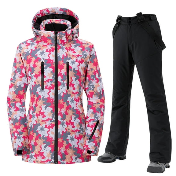 Rohuuque Men's and Women's Snowsuit Set Winter Warmth Waterproof Windproof Overall Mountain Skiing Snowboarding Black A