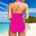 thumbnail image 5 of Women Sexy Tummy Control One Piece Swimsuits Halter Push Up Bathing Suits Watermelon Red S, 5 of 5