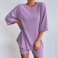 thumbnail image 2 of BOOMNY Womens 2 Peice Sets Solid Short Sleeve Ribbed Knit Tops Shorts Outfits for Women Summer Casual Matching Sets, 2 of 5