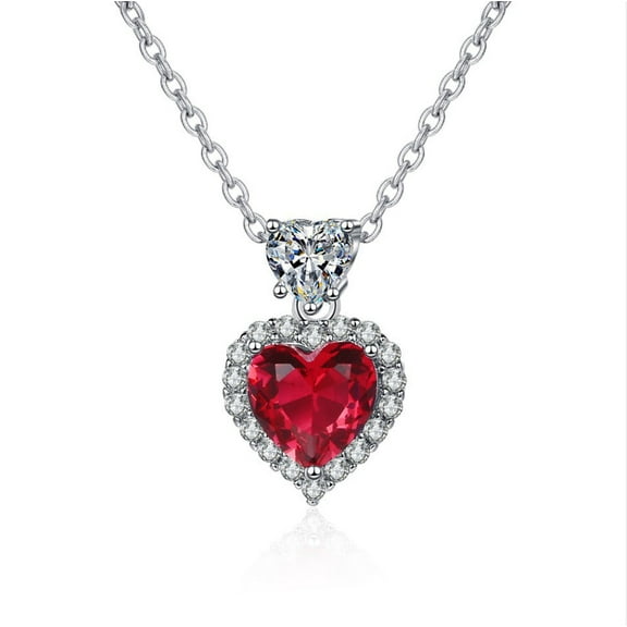 In The Heart Of The Sea Women's Necklace, Heart-shaped Ruby Temperament Accessories Necklace, Eternal Love Shining Crystal Zircon Jewelry Female Gift
