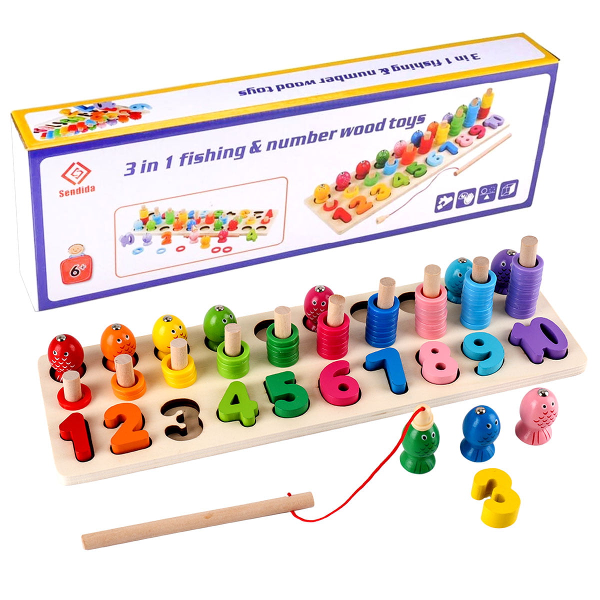 Wooden Number Puzzle Shape Sorter Counting & Matching Game 