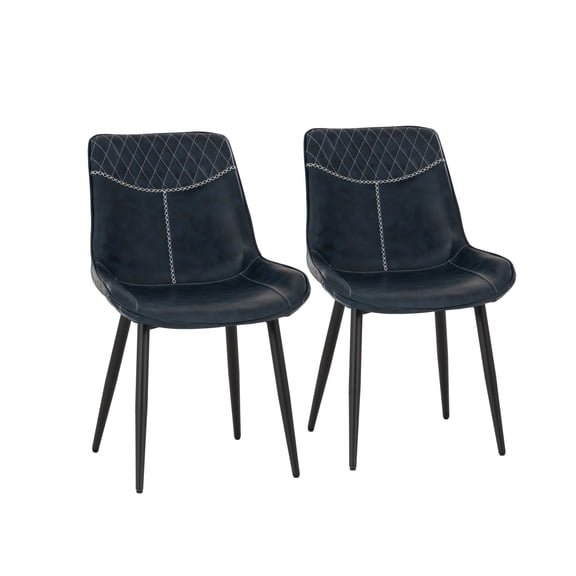Linon Marcum Dining Chairs, Set of 2, Blue Faux Leather