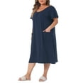 thumbnail image 4 of Agnes Orinda Women's Plus Size Nightgowns Pajamas Short Sleeve V Neck Soft Nightshirt with Pockets 2X Navy Blue, 4 of 6
