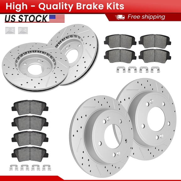 ACB ZONE Front Rear Brake Kits for Hyundai Elantra GT Veloster Elantra Coupe, Drilled Slotted Disc Brake Rotors and Ceramic Brake Pads (31584, 31603, 1543, 1544)