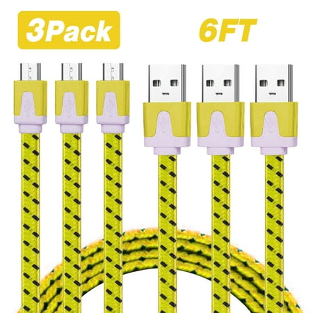 Micro USB Cable, EEEKit 3 Packs 6Ft Nylon Braided Micro USB Charging Sync Data Cable Charger Cord for Samsung Galaxy Note 5/4/3/S7/S7 Edge/S6/S6 Edge/S6 Edge Plus Android (Best Charting App For Android)