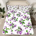 thumbnail image 2 of Manfei Spring Graden 4 Pieces Queen Sheet Sets for Girls Female Women,Chic Purple Flowers Ultra Soft Flat Sheet,Green Purple Queen Fitted Sheet,Breathable Home Decor, 2 of 7