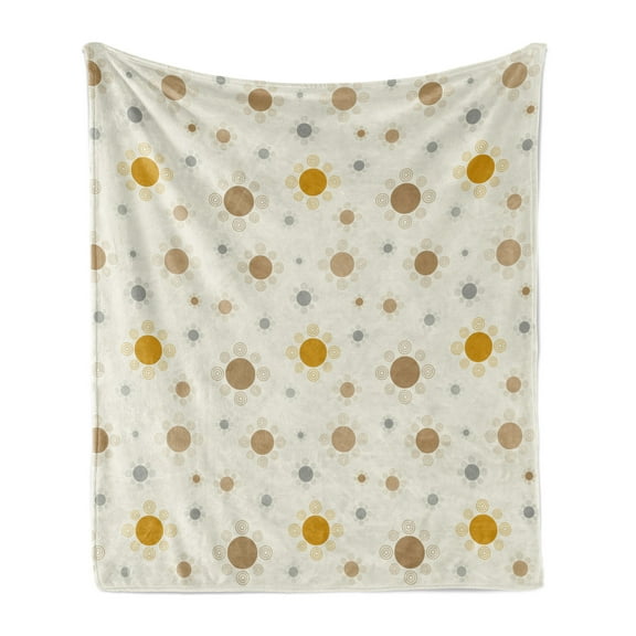 Abstract Soft Flannel Fleece Throw Blanket, Modern Design Earth Toned Circles Scrolling Oval Geometric Round Forms, Cozy Plush for Indoor and Outdoor Use, 70" x 90", Coconut Amber Camel, by Ambesonne