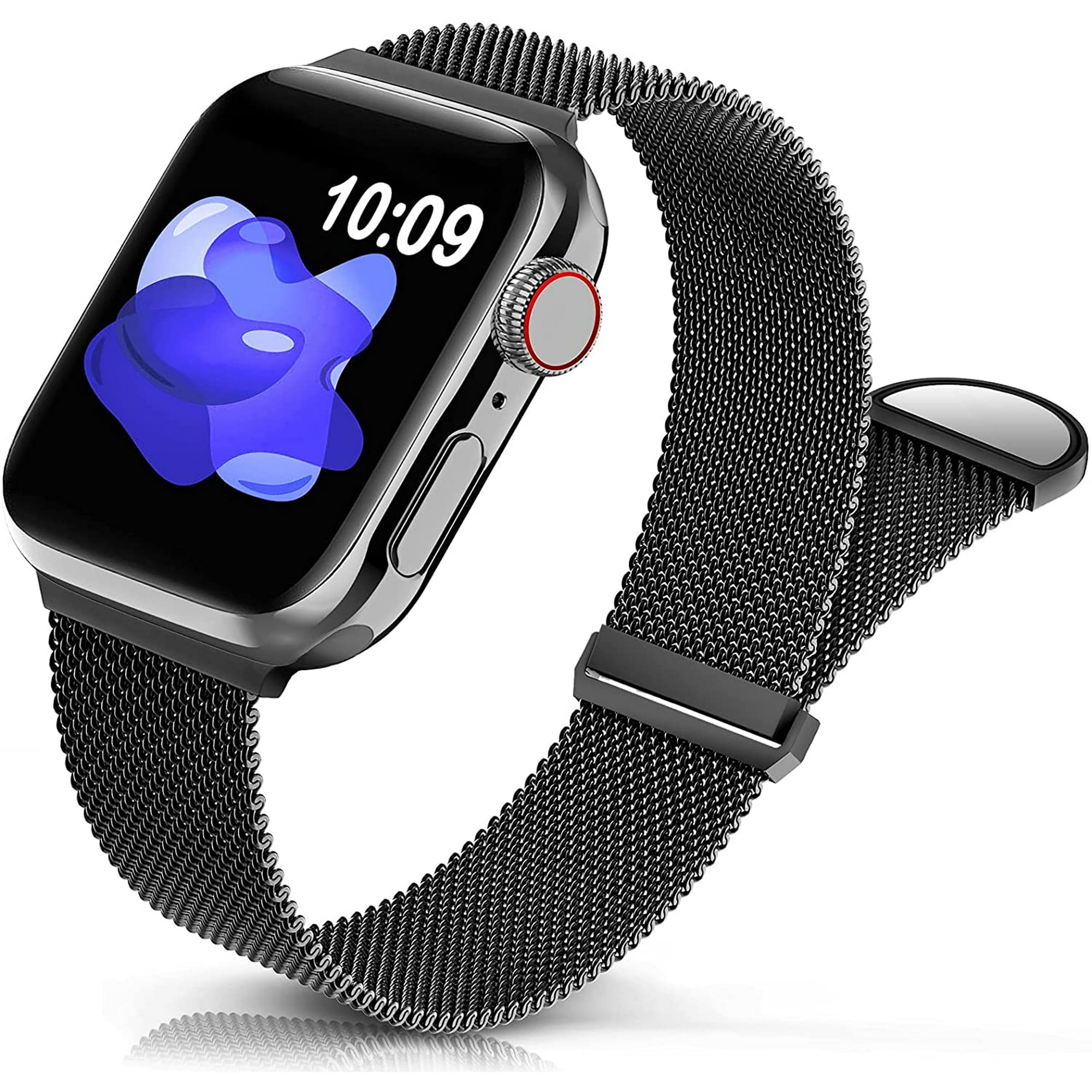 Yeegool Metal Stainless Steel Band Compatible With Apple Watch Bands 42mm 44mm 45mm black Loop Adjustable Strap Magnetic Wristband For Iwatch Series 7