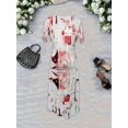 thumbnail image 3 of Women Elegant Abstract Print Short Sleeve V-Neck Dress Summer Red, 3 of 3