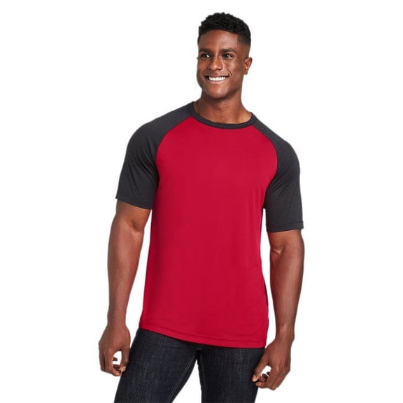 Team 365 TT62 Unisex Zone Colorblock Raglan T-Shirt-Sport Red/ Black Heather-S