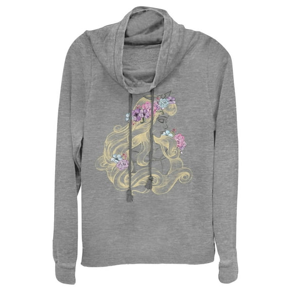 Junior's Sleeping Beauty Aurora Profile  Cowl Neck Sweatshirt Gray Heather 2X Large