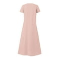 thumbnail image 4 of lcziwo Short Sleeve Dresses for Women Cotton Linen Breathable Button Down Short Sleeve Midi Dress Solid Color Loose Beach Sundresses Pink XXL, 4 of 6