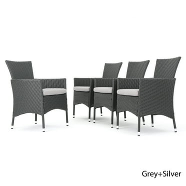 Grey Wicker Dining Chairs with Cushions (Set of 4)
