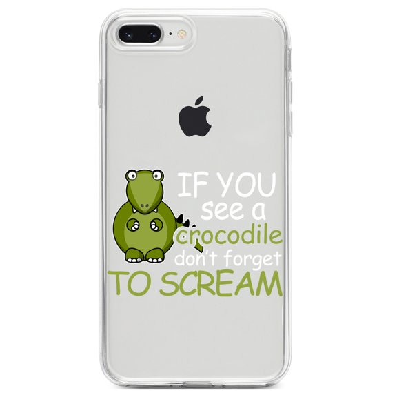DistinctInk Clear Shockproof Hybrid Case for iPhone 7 PLUS / 8 PLUS (5.5" Screen) TPU Bumper Acrylic Back Tempered Glass Screen Protector - If You See A Crocodile, Don't Forget to Scream