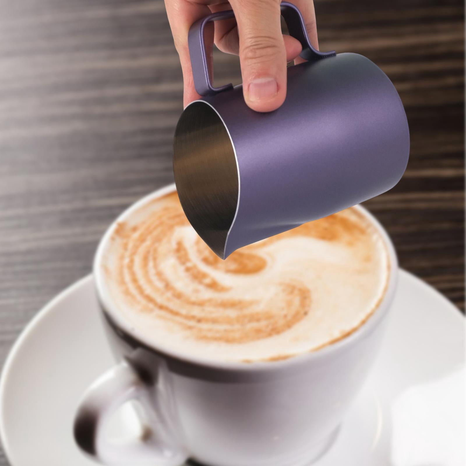 Fiocias 450/600 ml Milk Frothing Pitcher, Oblique Mouth Easy Clean Milk Frothing Jug for Purple 450ML