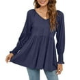 thumbnail image 4 of Womens Babydoll Shirts Ruffle Lantern Long Sleeve Peplum Blouse Ruched V Neck Raglan T Shirt Plain Loose Flowy Tee, 4 of 5