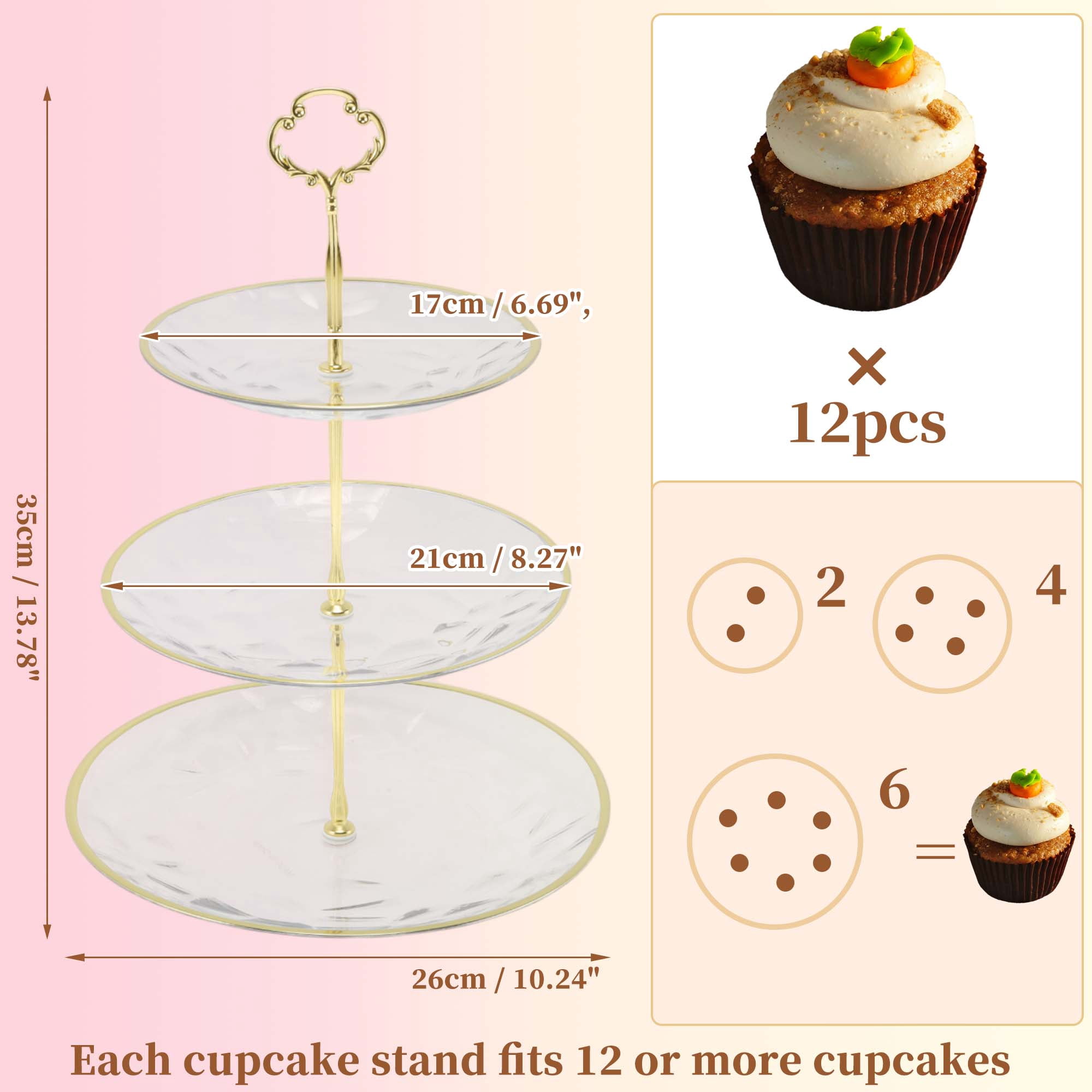 Unique Bargains 3 Tier Dessert Cupcake Stand Holder for Donut Clear Gold Tone
