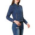 thumbnail image 4 of INSPIRE CHIC Women's Notched Lapel Long Sleeves Asymmetric Zip Moto Denim Jacket XL Mid Blue, 4 of 6