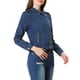 thumbnail image 4 of Chaqueta de mezclilla moto de mujer con solapa asimétrica y cierre de cremallera, de manga larga, color azul medio, 4 of 6