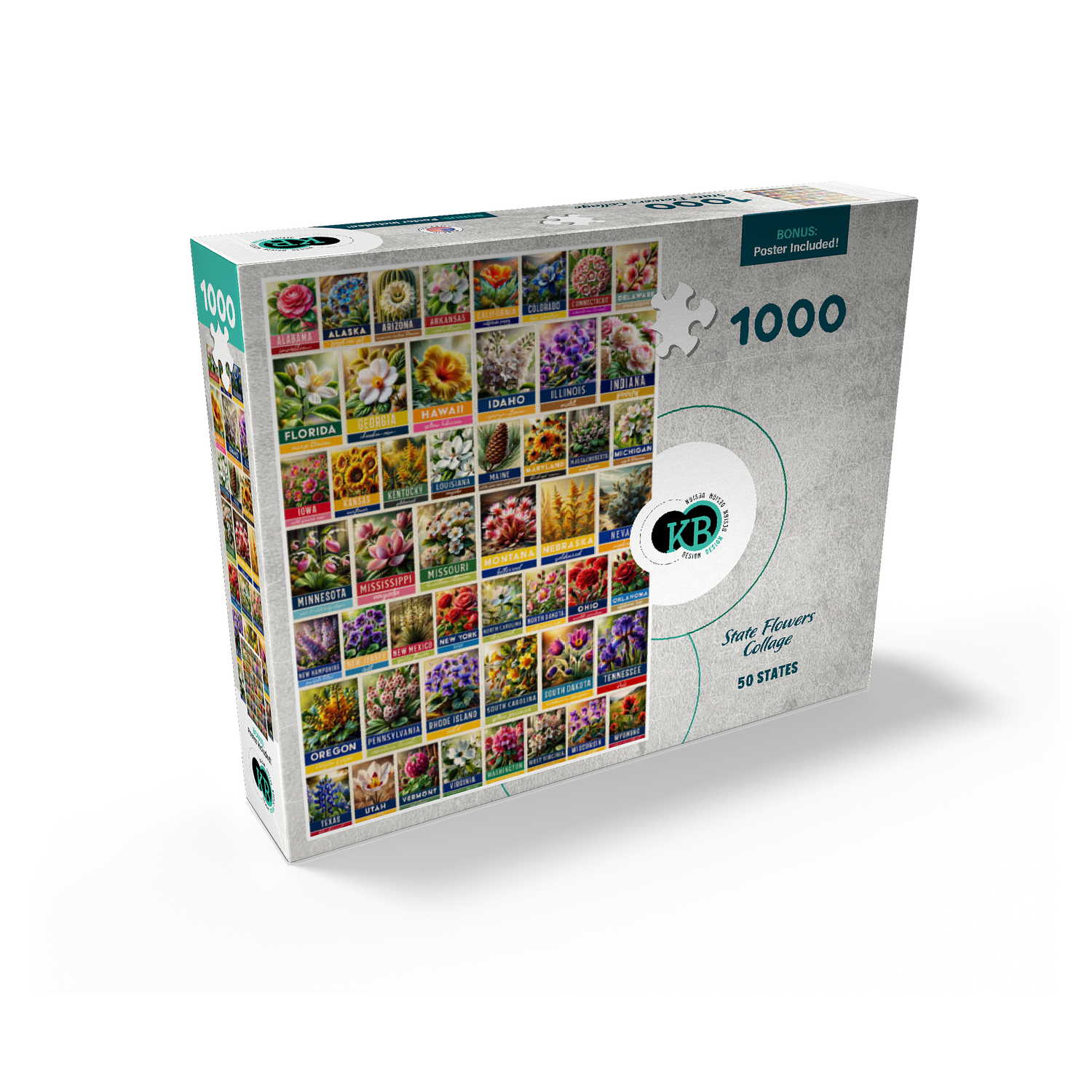 MyPuzzle - State Flowers Series: 50 State Flowers Collage, Vol. 2 - Premium 1000 Piece Jigsaw Puzzle for Adults