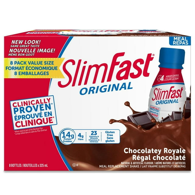SlimFast Original Chocolatey Royale Protein Meal Replacement Shakes 8 Bottles