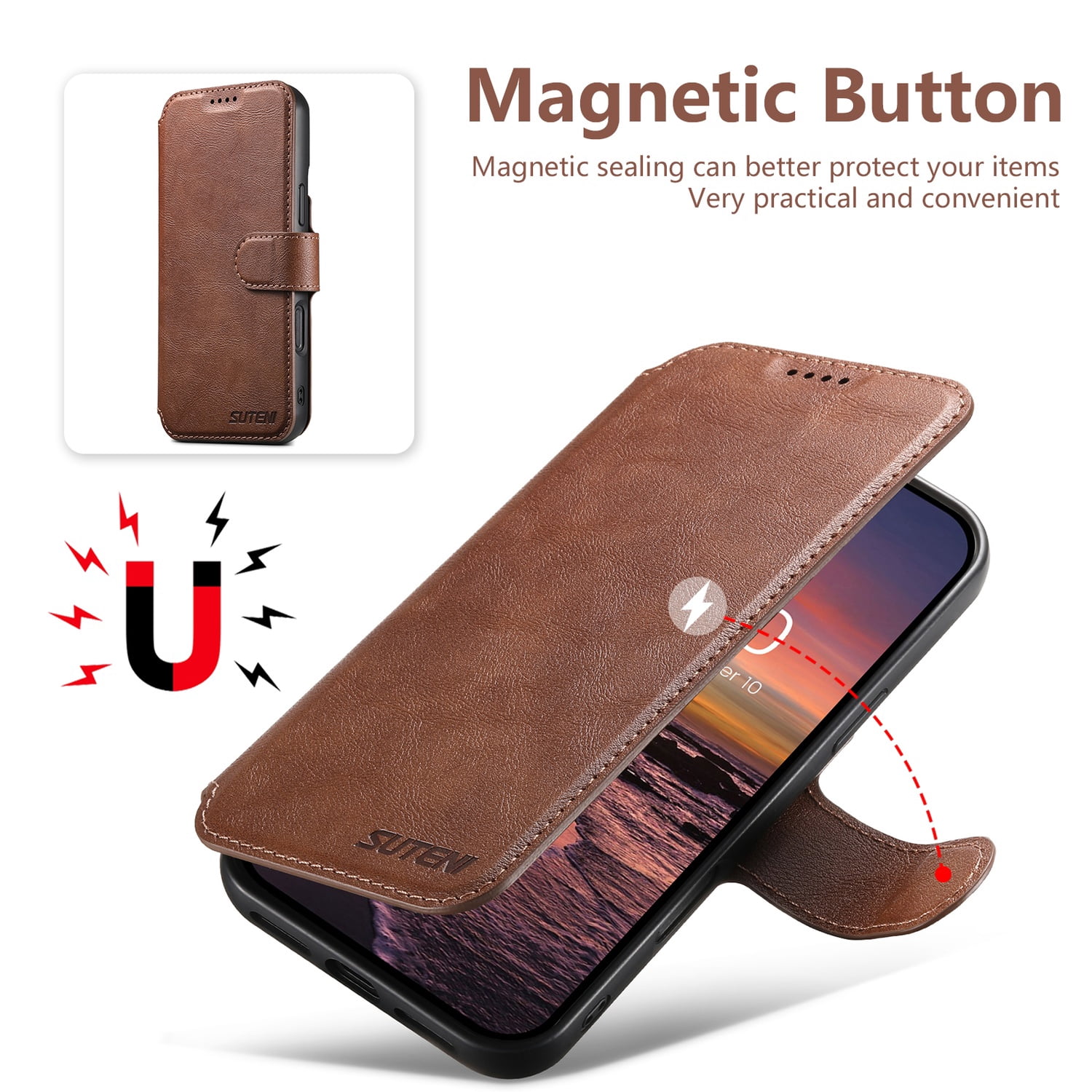 for iPhone 14 Pro Max Detachable Wallet Case, PU Leather Magnetic Cover Support Wireless Charging & Magnetic Car Mount, Card Slots Holder, Flip Stand, Folio Full Body Protective Phone Shell, Brown