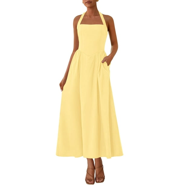 Vestido largo KIRUNDO para mujer, sin mangas, sin mangas, amarillo