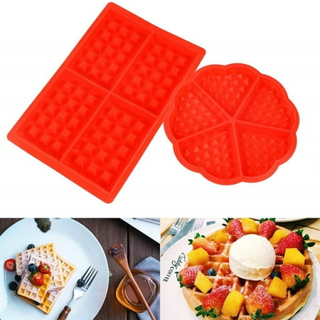 

BLNVKOP Waffles Silicone Mould Pan Cake Baking Baked Muffin Cake Chocolate Tray 2pc-Red