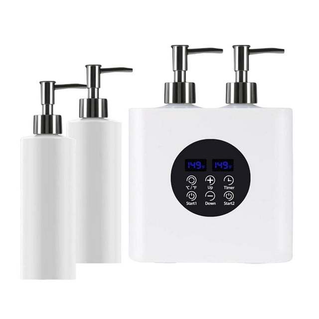 Bunblic Réchauffeur d'Huile de Massage Bouteilles Doubles Chauffage d'Huile de Massage Électrique Portable Multifonction Écran LED Réchauffeur Électrique Distributeur d'Huile Blanc