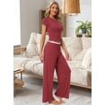 thumbnail image 2 of DARING DIVA Women's Pajama Sets Short Sleeve Ruffled Top Long Pants Lounge Sets L Claret, 2 of 7