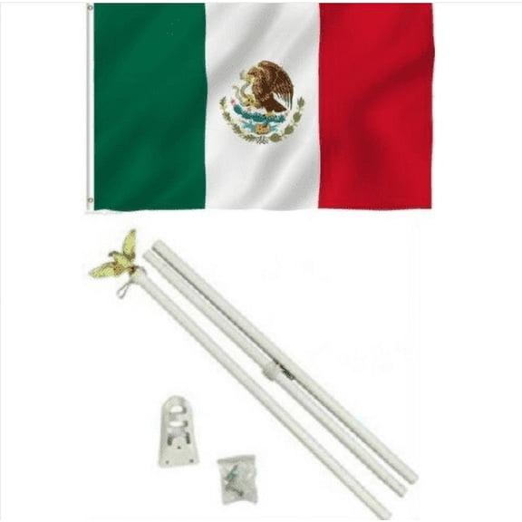 3x5 Mexico Mexican Flag w/ 6' Ft White Flagpole Kit Residential Business